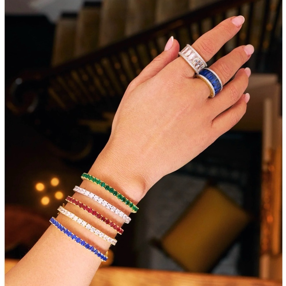 Freida Rothman Midnight Tri-Tone Twilight 14K Matte Gold Tennis Bracelet Blue